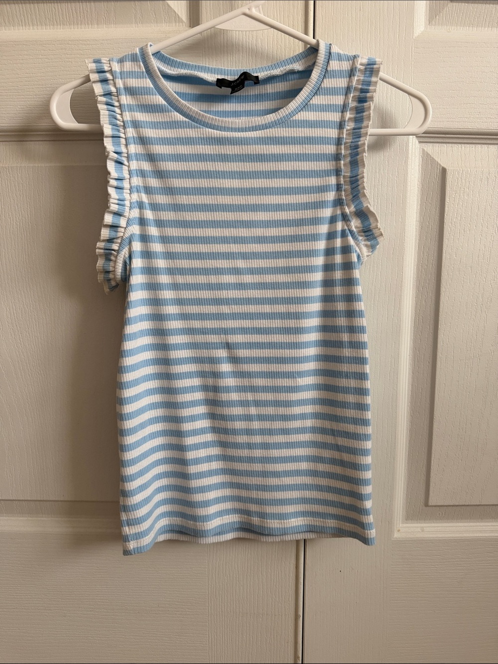 J. Crew Blue & White Striped Ruffle Tank